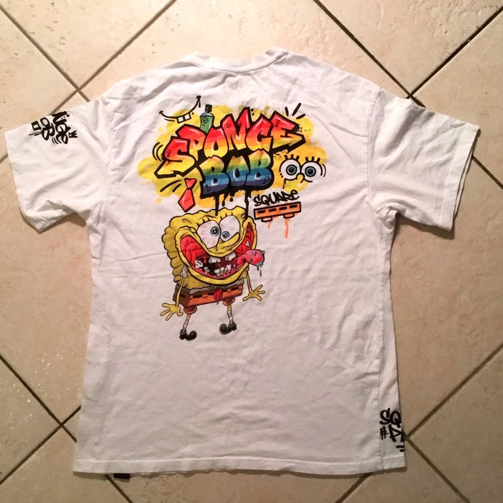 SpongeBob SquarePants‎ Graffiti Graphic T-Shirt Mens M White Short Sleeve